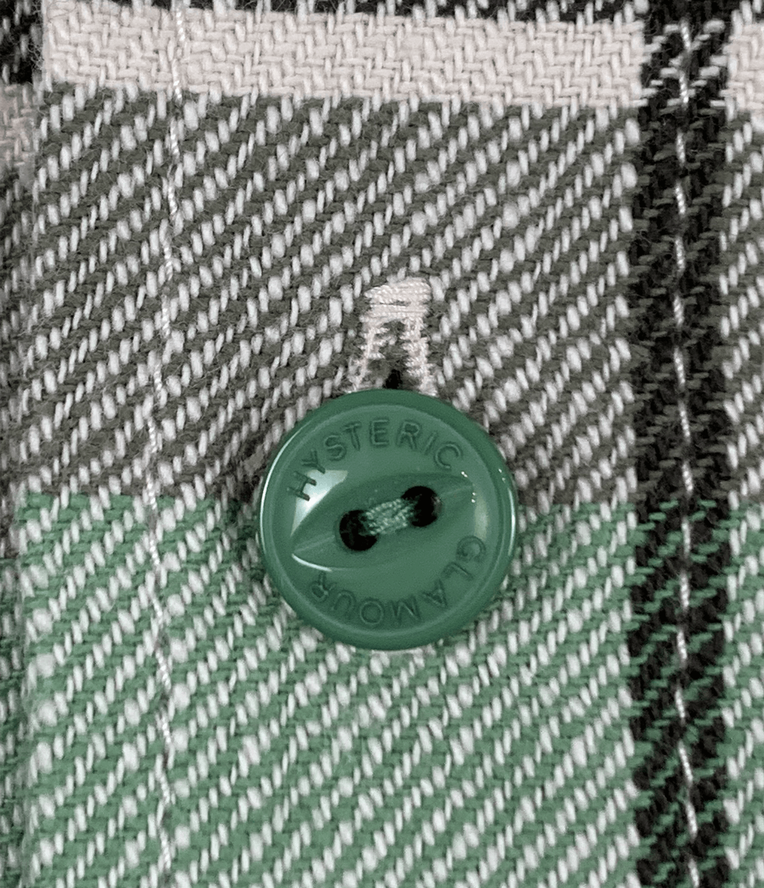 HYSTERIC GLAMOUR BAD AS MAMA SUPER FUZZ刺繍 ワークチェックシャツ(グリーン)