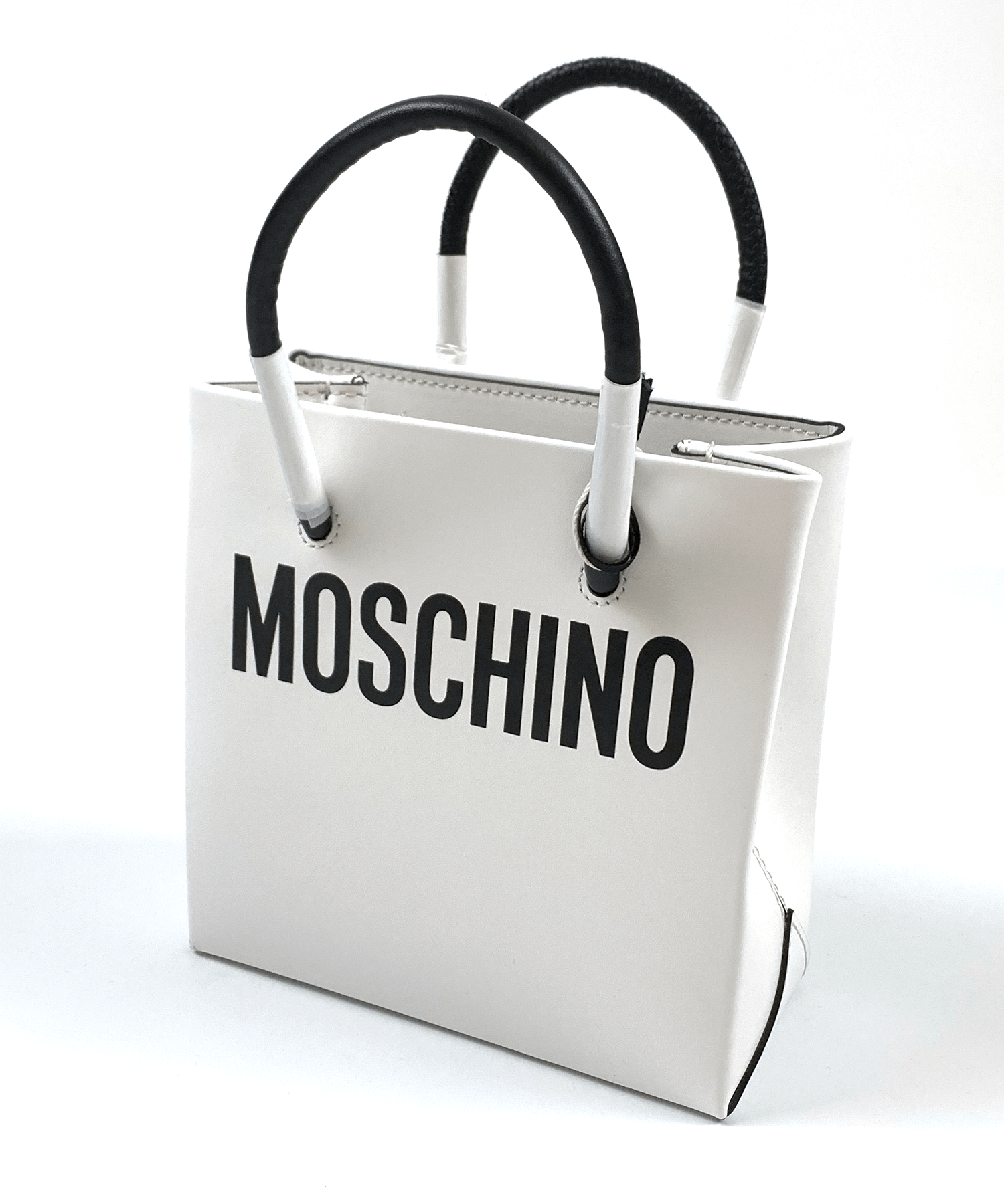 MOSCHINO モスキーノ ロゴ ミニバッグ(ホワイト(ブラック))