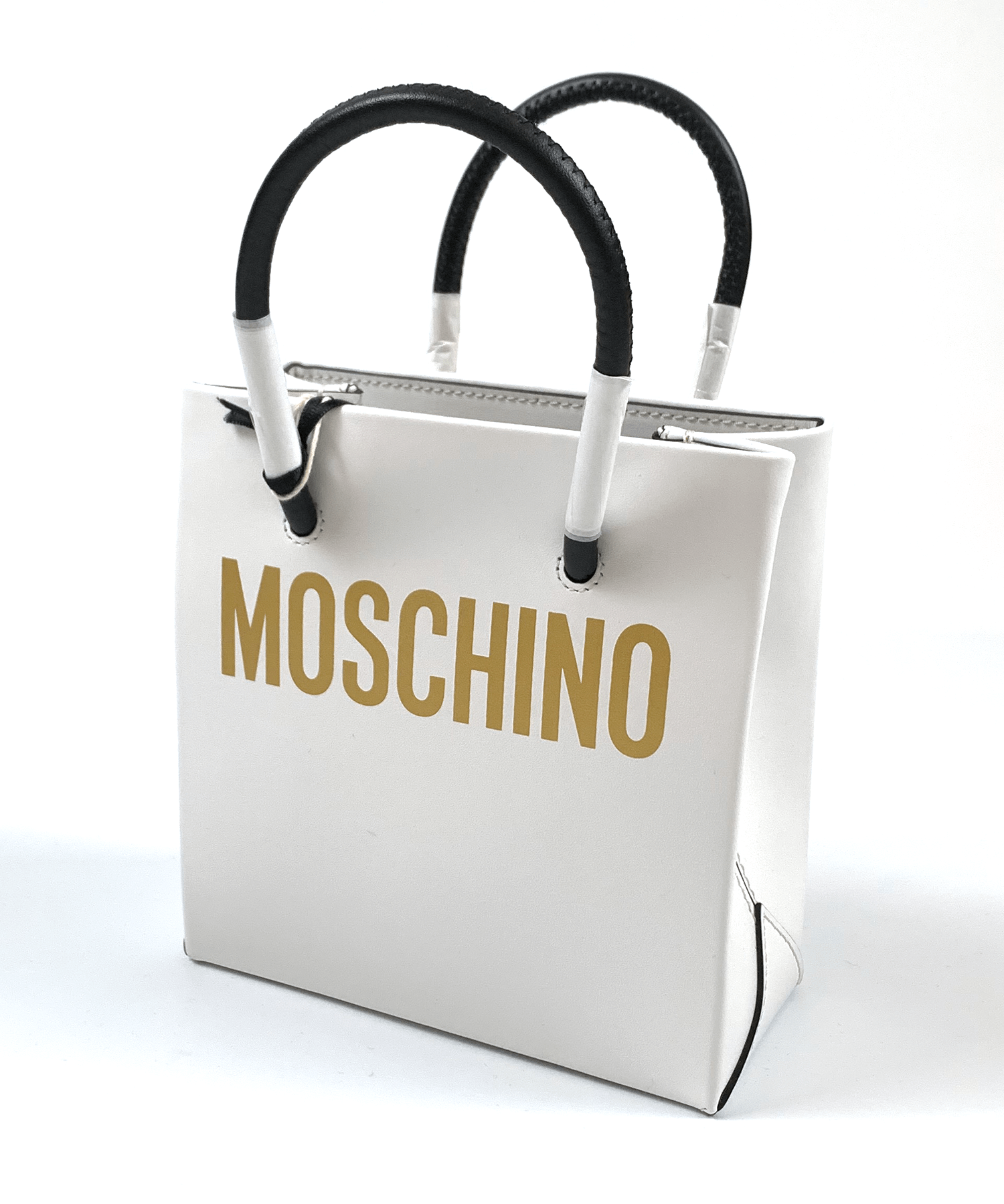 MOSCHINO モスキーノ ロゴ ミニバッグ(ホワイト(ゴールド))