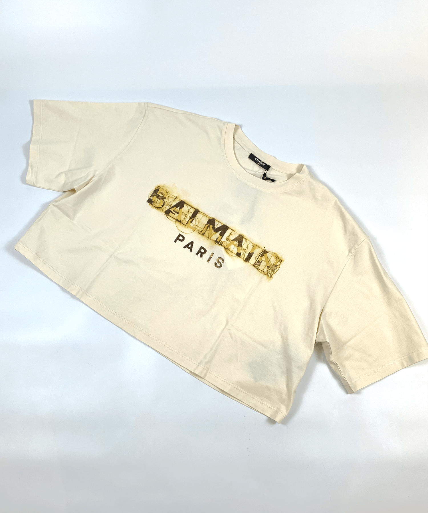 BALMAIN Balmainメタリックプリント クロップドTシャツ