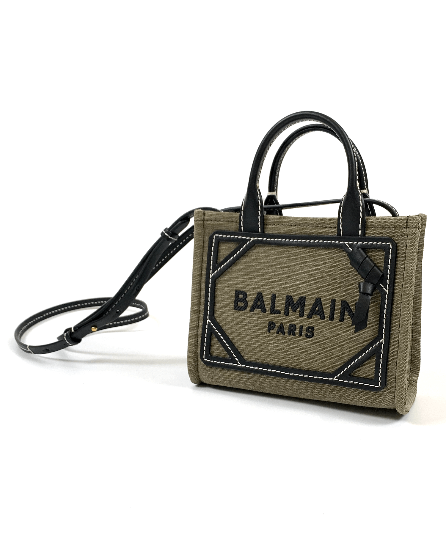 BALMAIN B-Army インサート ミニキャンバスショッピングバッグ(カーキ)