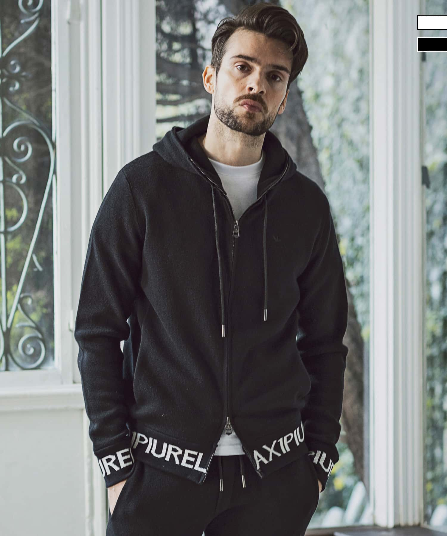 1PIU1UGUALE3 RELAX HEM LOGO KNIT ZIP HOODIE